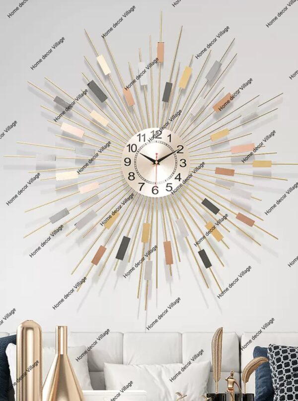 Luxury Sunburst Metal Wall Art Clock – Modern Designer Wall Décor for Living Room