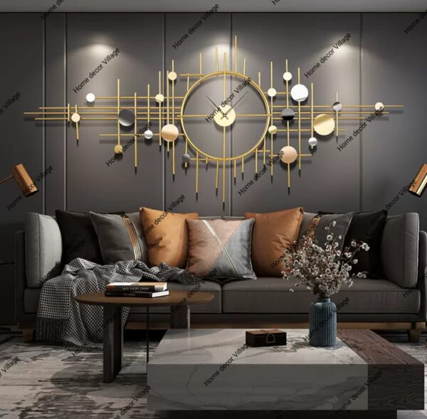 Modern Gold Wall Art with Clock | Abstract Metal Wall Decor