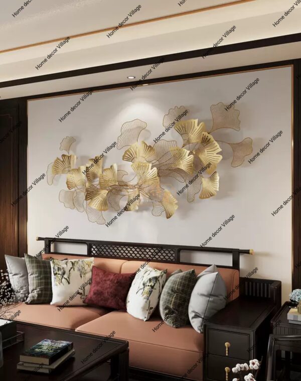 Modern Handcrafted Golden Leaf Metal Wall Hanging for Home Décor